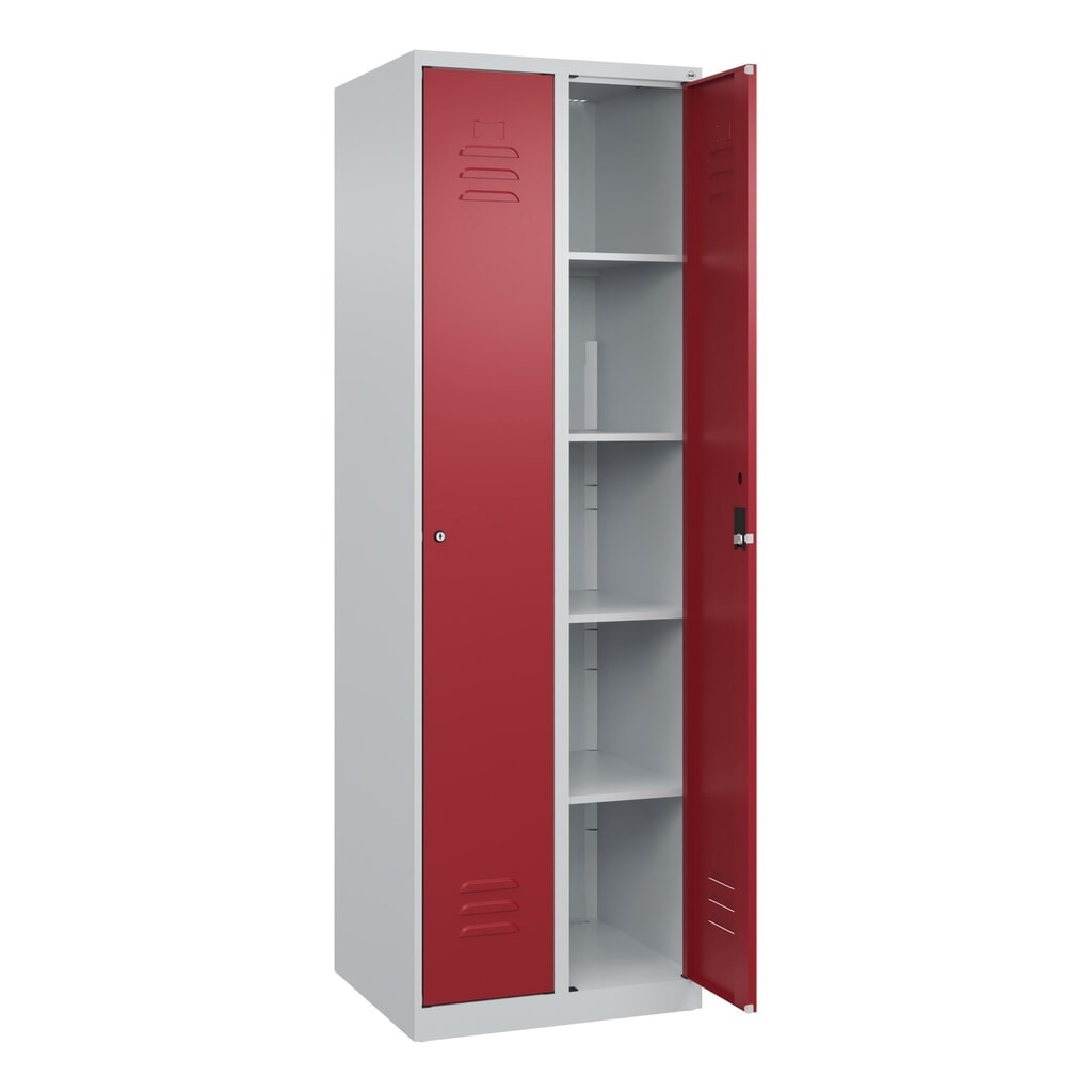 Illustration du produit: C+P Wäsche-Spind Classic PLUS, 2 Abteile, HxBxT 1.850 x 600 x 500 mm, lichtgrau, rubinrot, Zylinderschloss, ohne Mitteltrennwand