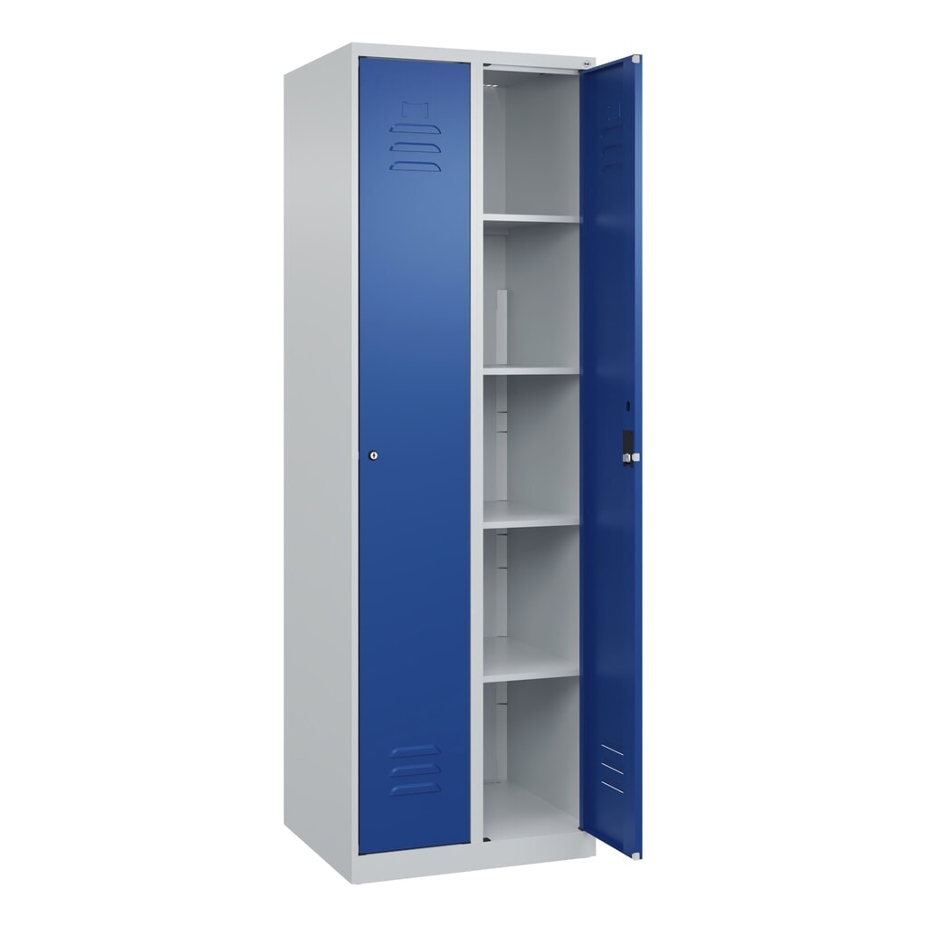 Illustration du produit: C+P Wäsche-Spind Classic PLUS, 2 Abteile, HxBxT 1.850 x 600 x 500 mm, lichtgrau, enzianblau, Zylinderschloss, ohne Mitteltrennwand