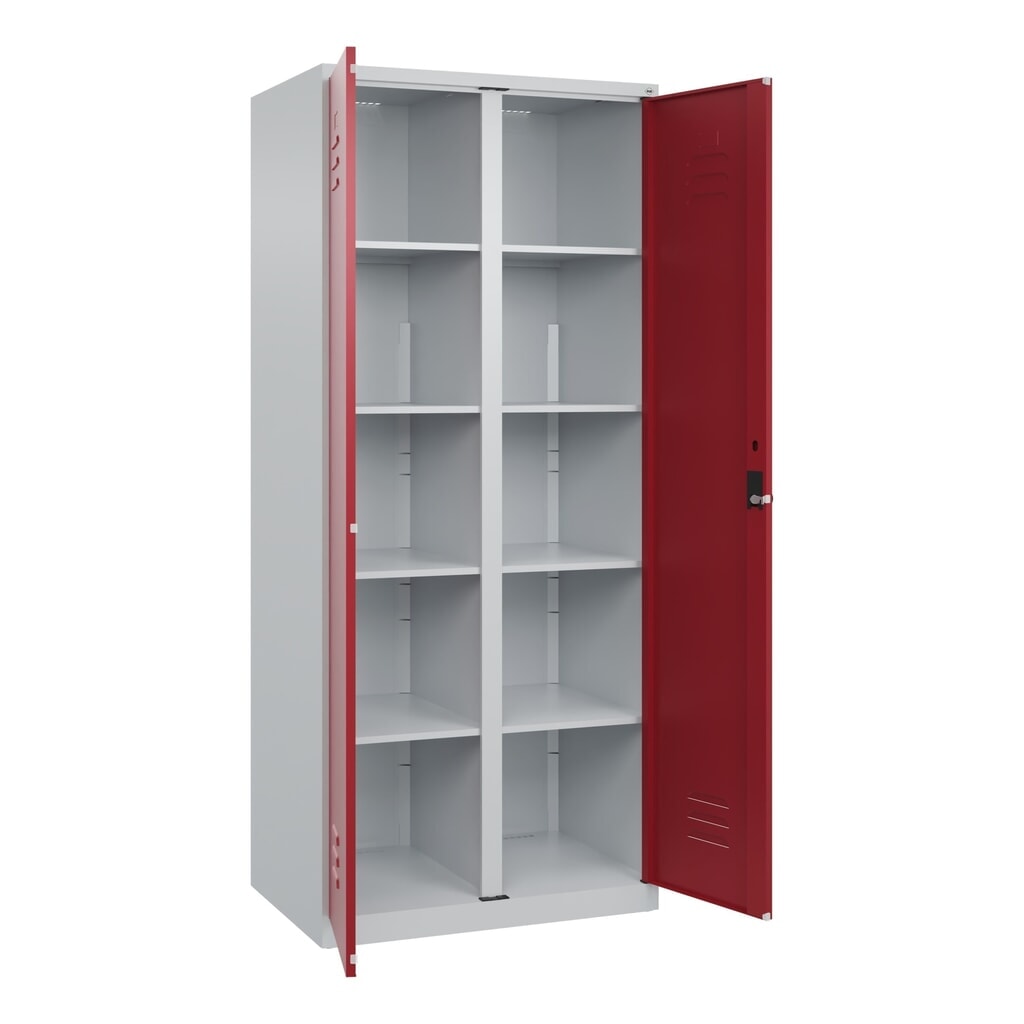 Illustration du produit: C+P Wäsche-Spind Classic PLUS, 2 Abteile, HxBxT 1.850 x 800 x 500 mm, lichtgrau, rubinrot, für Vorhängeschloss, mit Mitteltrennwand
