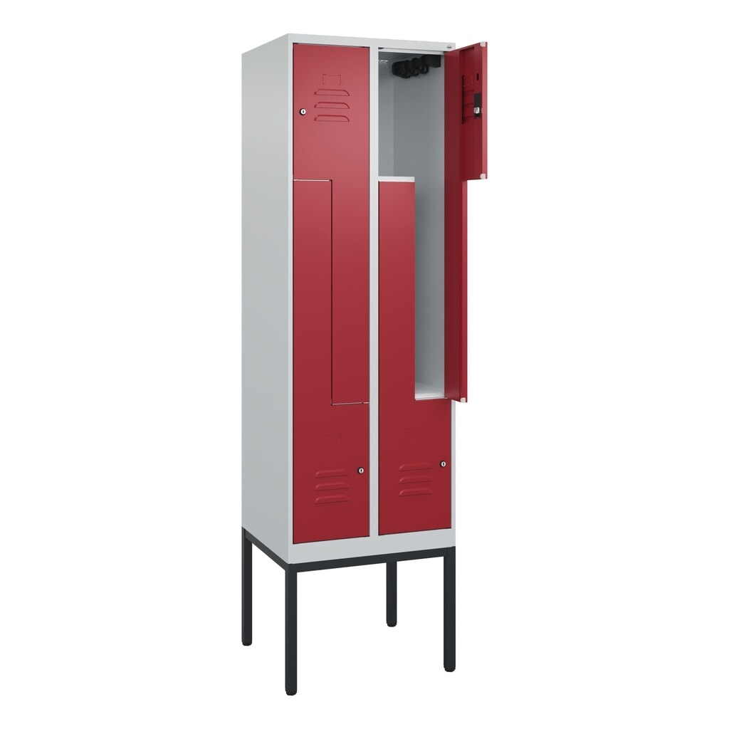 Illustration du produit: C+P Z-Spind Classic PLUS, Gestell, 4 Abteile, HxBxT 2.120 x 600 x 500 mm, lichtgrau, rubinrot, Zylinderschloss