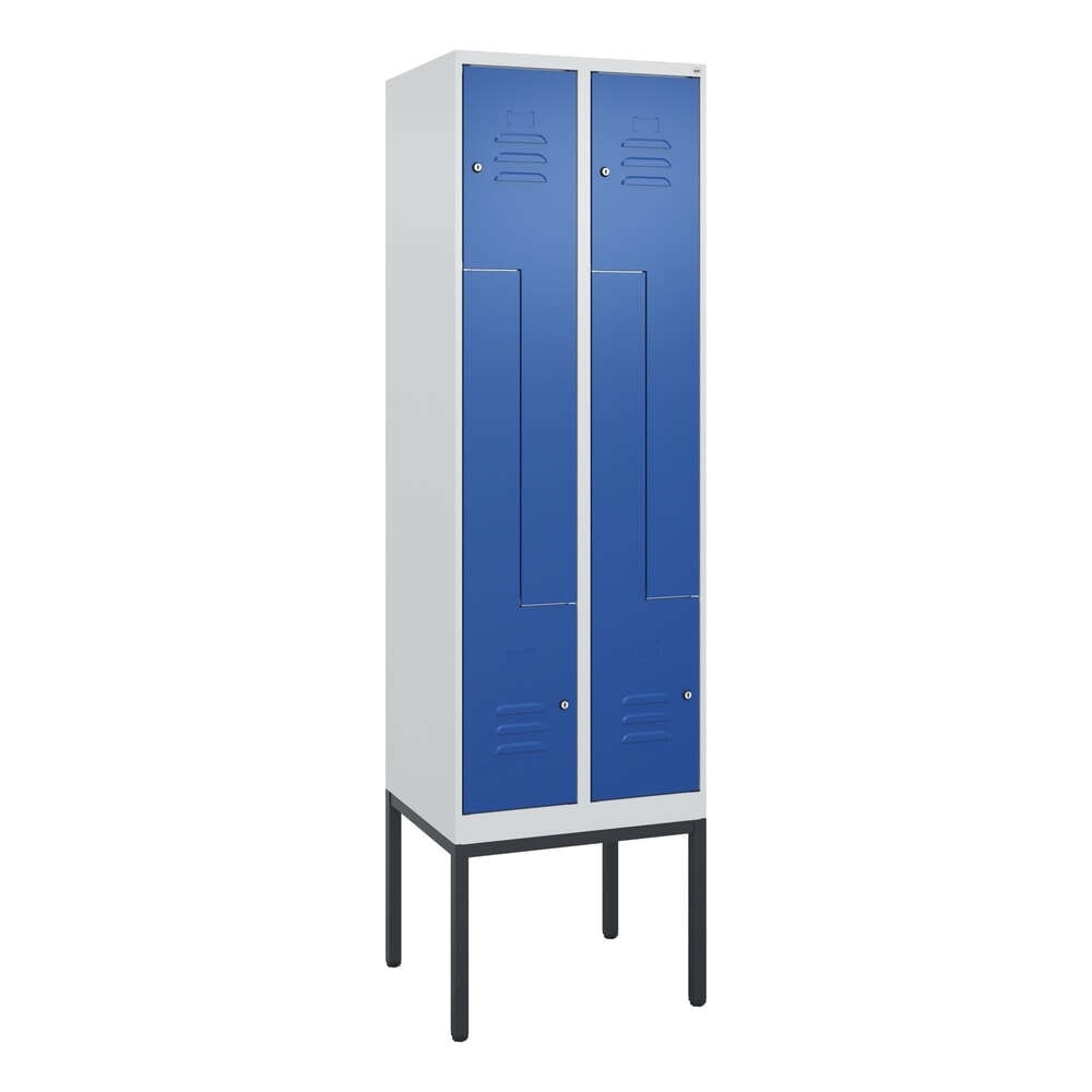N° de l'image du produit 9 : C+P Z-Spind Classic PLUS, Gestell, 4 Abteile, HxBxT 2.120 x 600 x 500 mm, lichtgrau, enzianblau, Zylinderschloss
