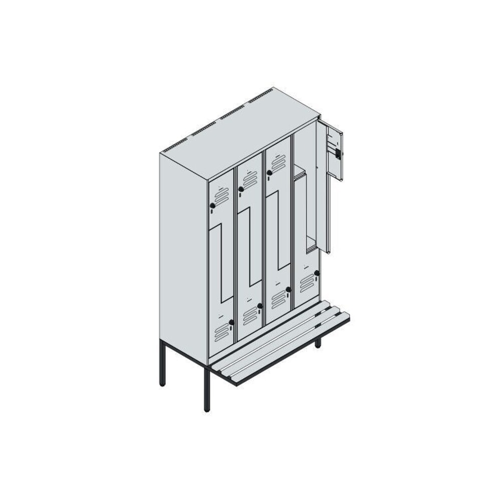 N° de l'image du produit 8 : C+P Z-Spind Classic PLUS, 8 Abteile, HxBxT 2.120 x 1.200 x 815 mm, für Vorhängeschloss, auskragende Bank aus Kunststoff, lichtgrau, enzianblau