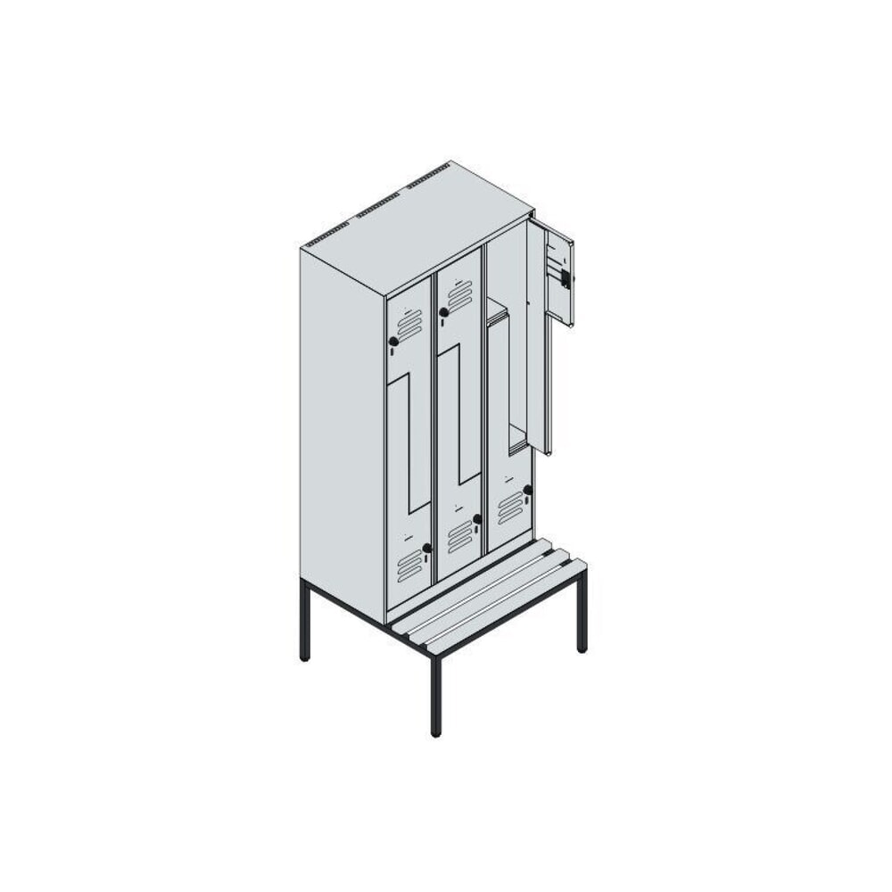 N° de l'image du produit 8 : C+P Z-Spind Classic PLUS, 6 Abteile, HxBxT 2.120 x 900 x 815 mm, für Vorhängeschloss, untergebaute Bank aus Kunststoff, lichtgrau, enzianblau