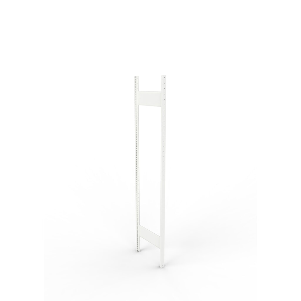 Cadre à montants pour rayonnage à tablettes META, clinché, 1 espace intermédiaire, H x l 2 000 x 400 mm, RAL 7035 gris clair Illustration du produit: Cadre à montants pour rayonnage à tablettes META, clinché, 1 espace intermédiaire, H x l 2 000 x 400 mm, RAL 7035 gris clair