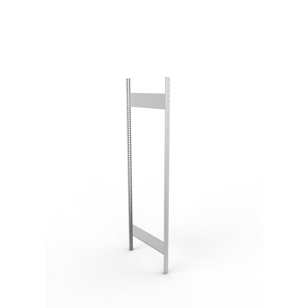 Cadre à montants pour rayonnage à tablettes META, clinché, 1 espace intermédiaire, H x l 2 000 x 500 mm, galvanisé Illustration du produit: Cadre à montants pour rayonnage à tablettes META, clinché, 1 espace intermédiaire, H x l 2 000 x 500 mm, galvanisé