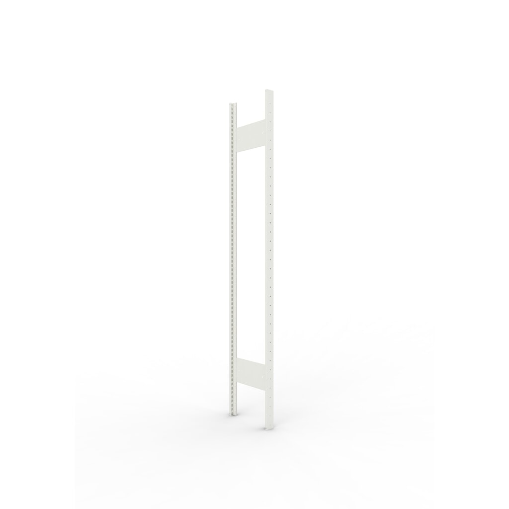 Cadre à montants pour rayonnage à tablettes META, clinché, 1 espace intermédiaire, H x l 1 850 x 300 mm, RAL 7035 gris clair Illustration du produit: Cadre à montants pour rayonnage à tablettes META, clinché, 1 espace intermédiaire, H x l 1 850 x 300 mm, RAL 7035 gris clair