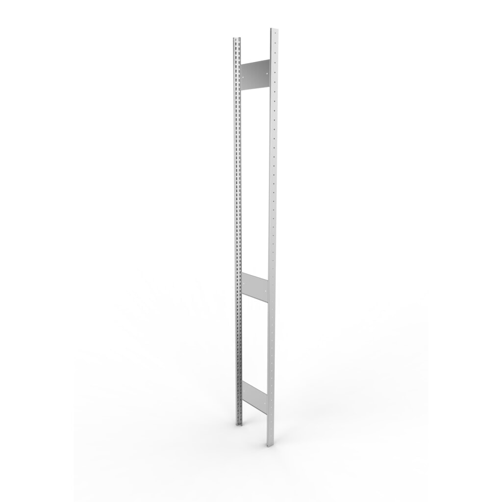 Cadre à montants pour rayonnage à tablettes META, clinché, 2 espaces intermédiaires, H x l 2 500 x 300 mm, galvanisé Illustration du produit: Cadre à montants pour rayonnage à tablettes META, clinché, 2 espaces intermédiaires, H x l 2 500 x 300 mm, galvanisé