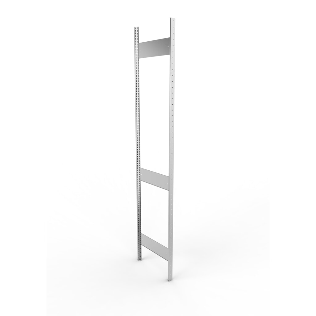 Cadre à montants pour rayonnage à tablettes META, clinché, 2 espaces intermédiaires, H x l 2 500 x 500 mm, galvanisé Illustration du produit: Cadre à montants pour rayonnage à tablettes META, clinché, 2 espaces intermédiaires, H x l 2 500 x 500 mm, galvanisé