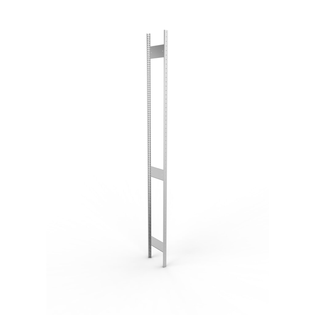 Cadre à montants pour rayonnage à tablettes META, clinché, 2 espaces intermédiaires, H x l 3 000 x 300 mm, galvanisé Illustration du produit: Cadre à montants pour rayonnage à tablettes META, clinché, 2 espaces intermédiaires, H x l 3 000 x 300 mm, galvanisé