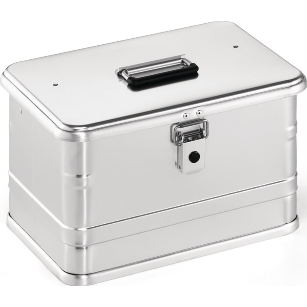 Boîte en aluminium, avec fermetures à levier rabattable avec trous, L432xl335xH275mm 29 l Illustration du produit: Boîte en aluminium, avec fermetures à levier rabattable avec trous, L432xl335xH275mm 29 l