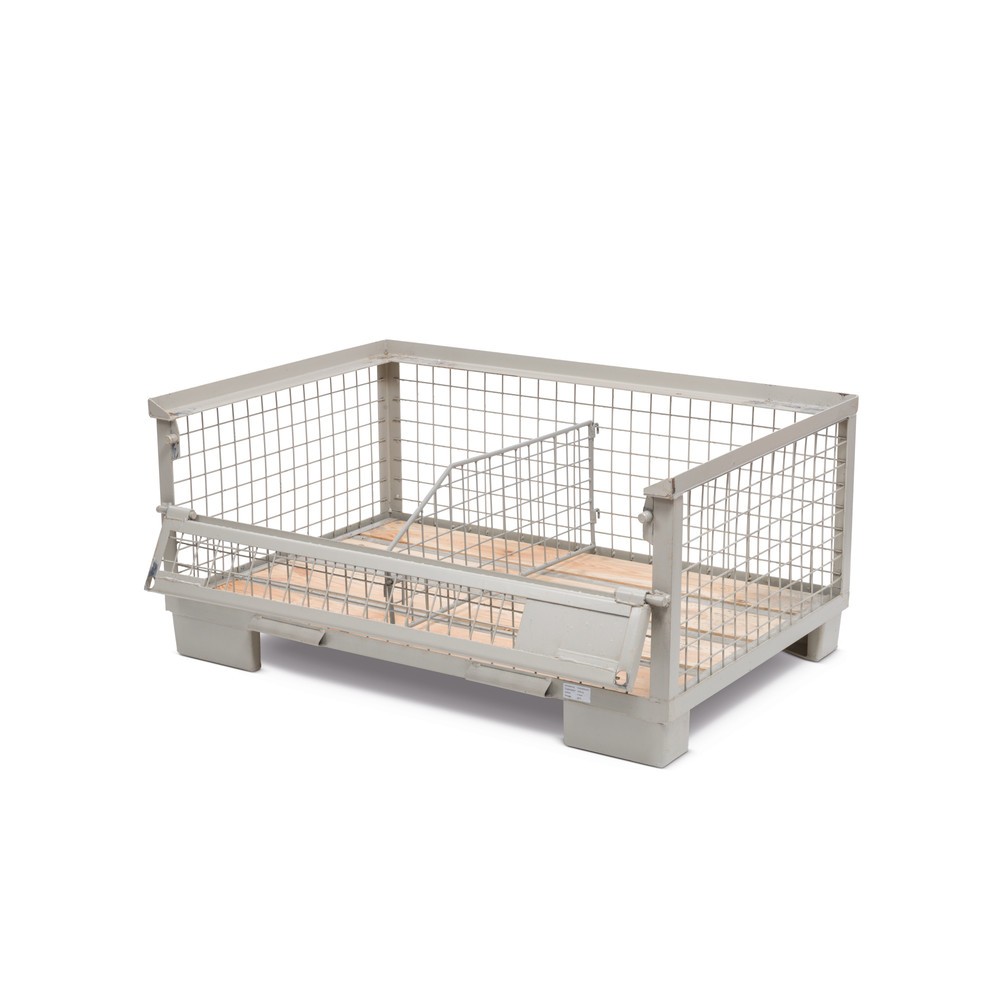 Illustration du produit: Caisse grillagée industrielle, paroi longitudinale semi-rabattable, hauteur 570 mm
