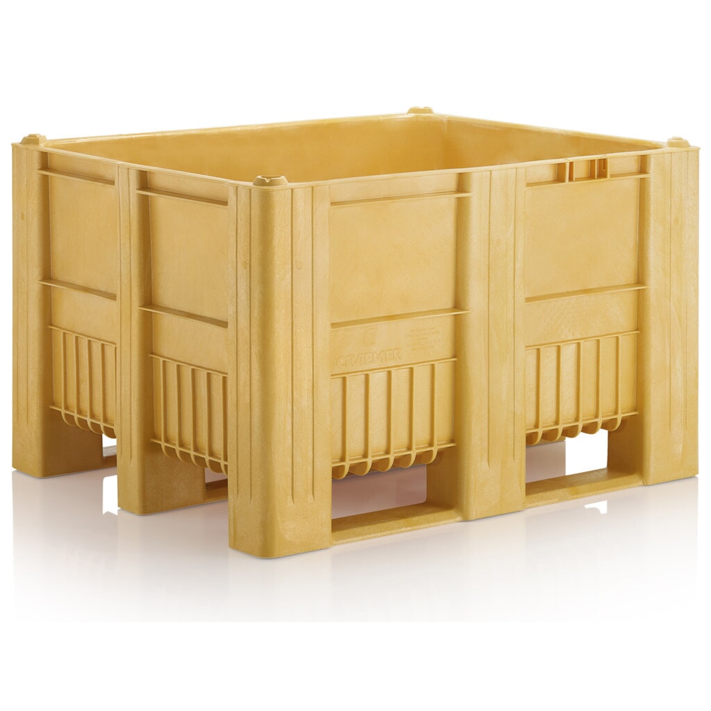 Caisse-palette CRAEMER, 1 200 x 1 000 x 760 mm, 3 patins, jaune Illustration du produit: Caisse-palette CRAEMER, 1 200 x 1 000 x 760 mm, 3 patins, jaune
