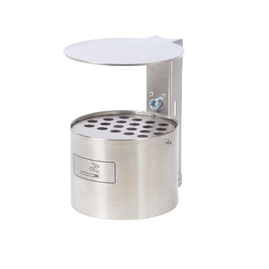 RENNER Cendrier mural rond, avec toit de protection, avec poteau, acier inoxydable, 4 litres Illustration du produit: RENNER Cendrier mural rond, avec toit de protection, avec poteau, acier inoxydable, 4 litres