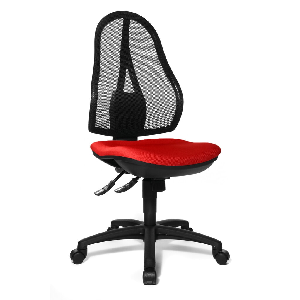 Chaise de bureau pivotante Topstar® Open Point Syncro, chaise ergonomique, dossier en mesh, rouge N° de l'image du produit 2 : Chaise de bureau pivotante Topstar® Open Point Syncro, chaise ergonomique, dossier en mesh, rouge