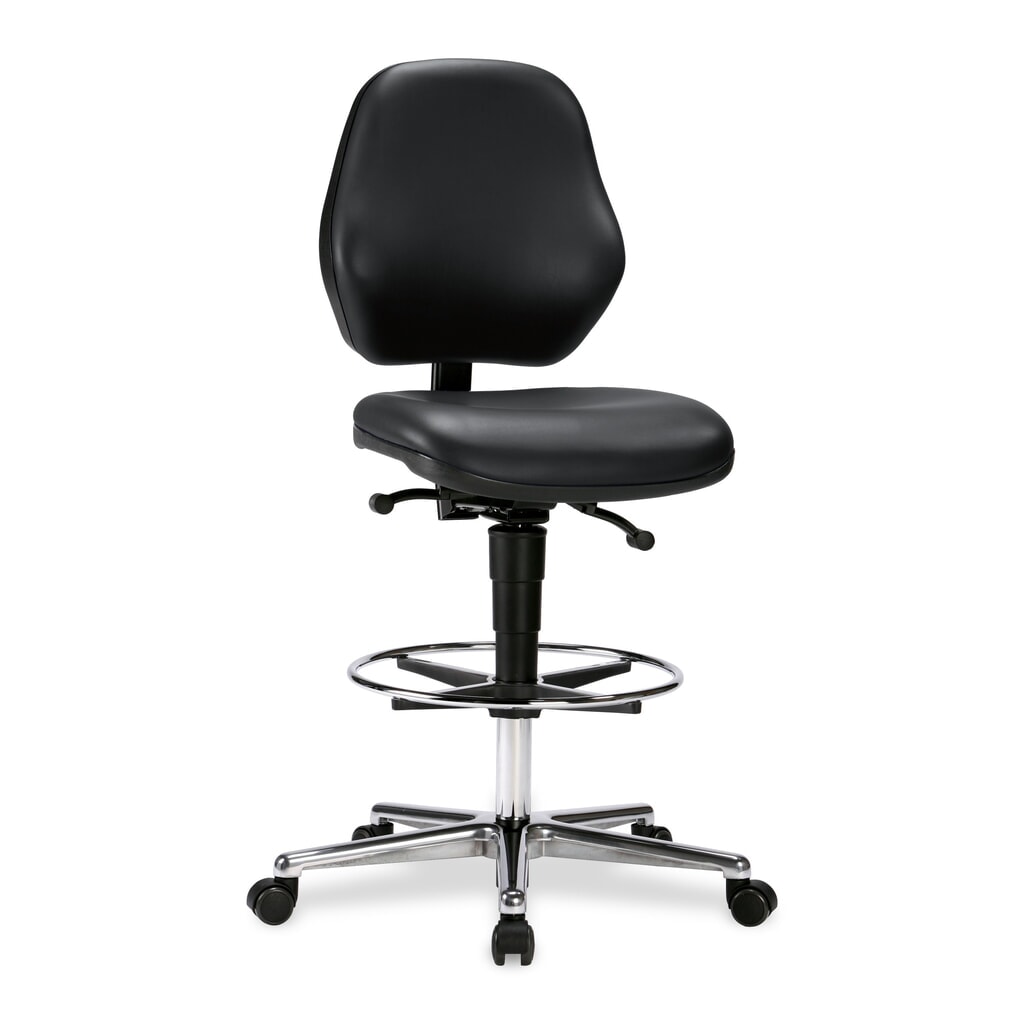 Siège de travail pivotant bimos Smart avec roulettes Roll/Stop, similicuir, hauteur d’assise 660-910 mm, anneau repose-pieds, noir Illustration du produit: Siège de travail pivotant bimos Smart avec roulettes Roll/Stop, similicuir, hauteur d’assise 660-910 mm, anneau repose-pieds, noir