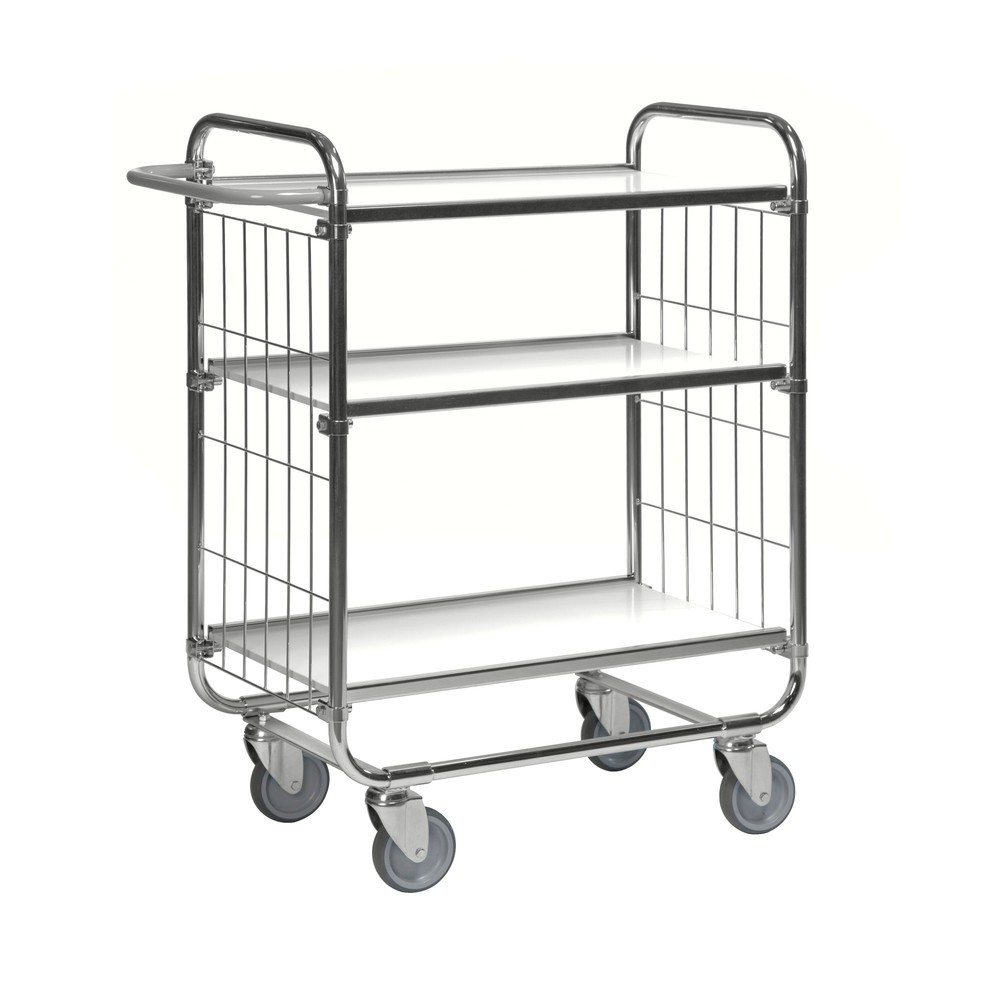 Illustration du produit: Chariot à étagères, galvanisé, 2 parois grillagées, 3 plateaux stratifiés de 620 x 425 mm