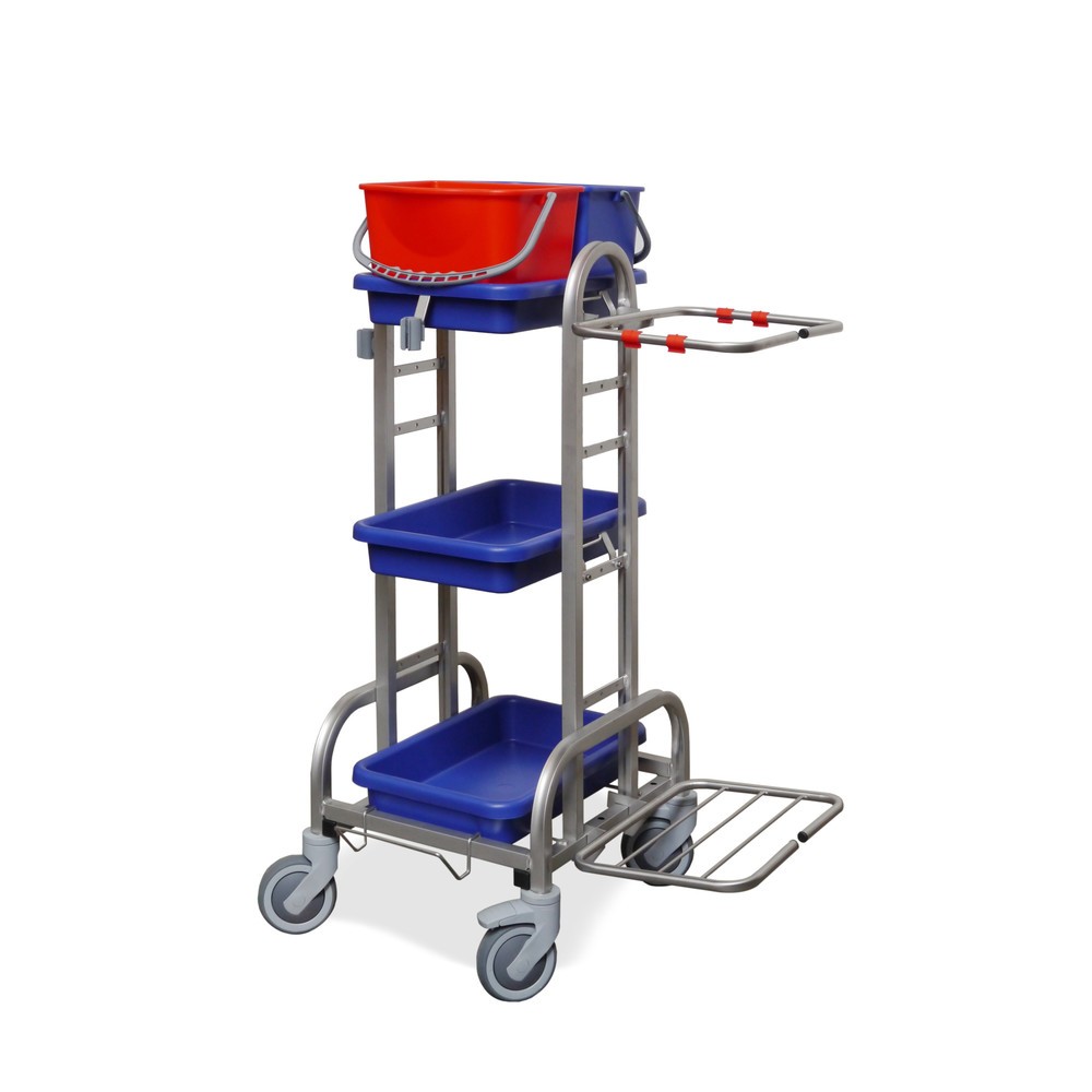 Illustration du produit: Chariot de nettoyage acier inoxydable III, 2x 10 litres, cadre support pour sac-poubelle de 120 litres, 3 bacs collecteurs
