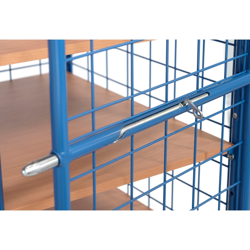 N° de l'image du produit 6 : Chariot fermé tôlé fetra®, capacité de charge de 600 kg, ridelles grillagées, porte à double battant, 5 étagères de 1 200 x 800 mm