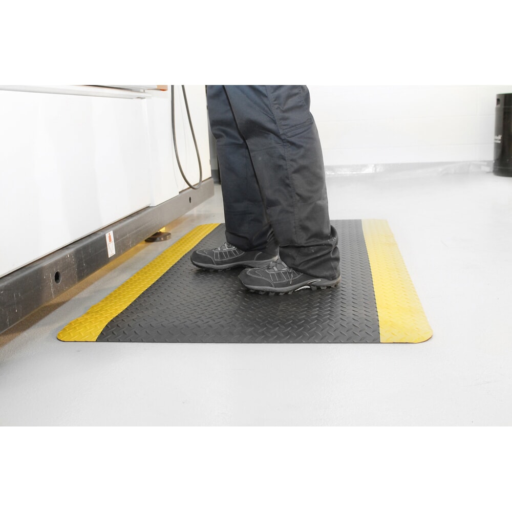 N° de l'image du produit 1 : Tapis anti-fatigue COBA Deckplate ReGen70, bi-couche, noir/jaune, l × L 600 x 900 mm