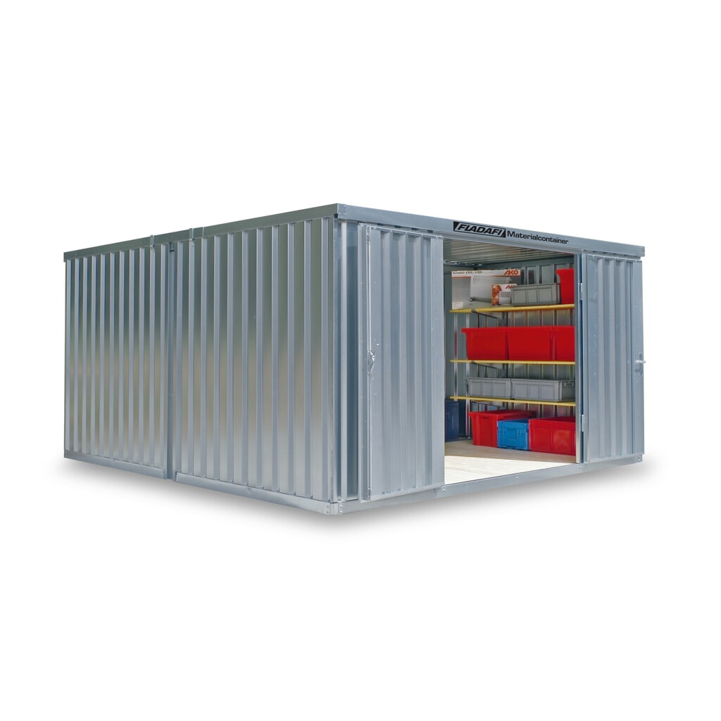 Illustration du produit: Combinaison de conteneur de matériaux FLADAFI®, démonté, 12 m², sans étagère, haut. x larg. x prof. 2 115 x 3 050 x 4 340 mm, porte à un battant, centré dans le module
