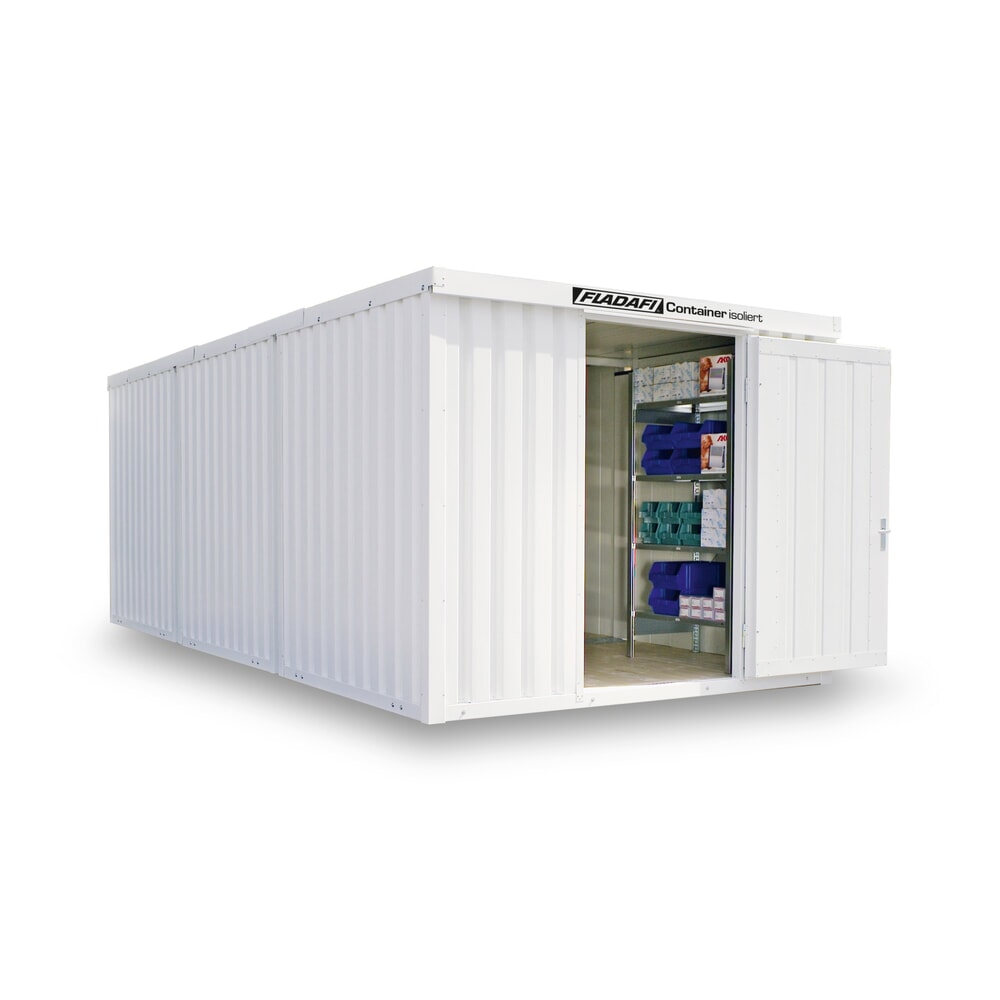Illustration du produit: Combinaison de conteneur de matériaux FLADAFI®, isolé, 18 m², avec plancher en bois, haut. x larg. x prof. 2 405 x 3 050 x 6 520 mm, porte à un battant, centrée sur la face avant