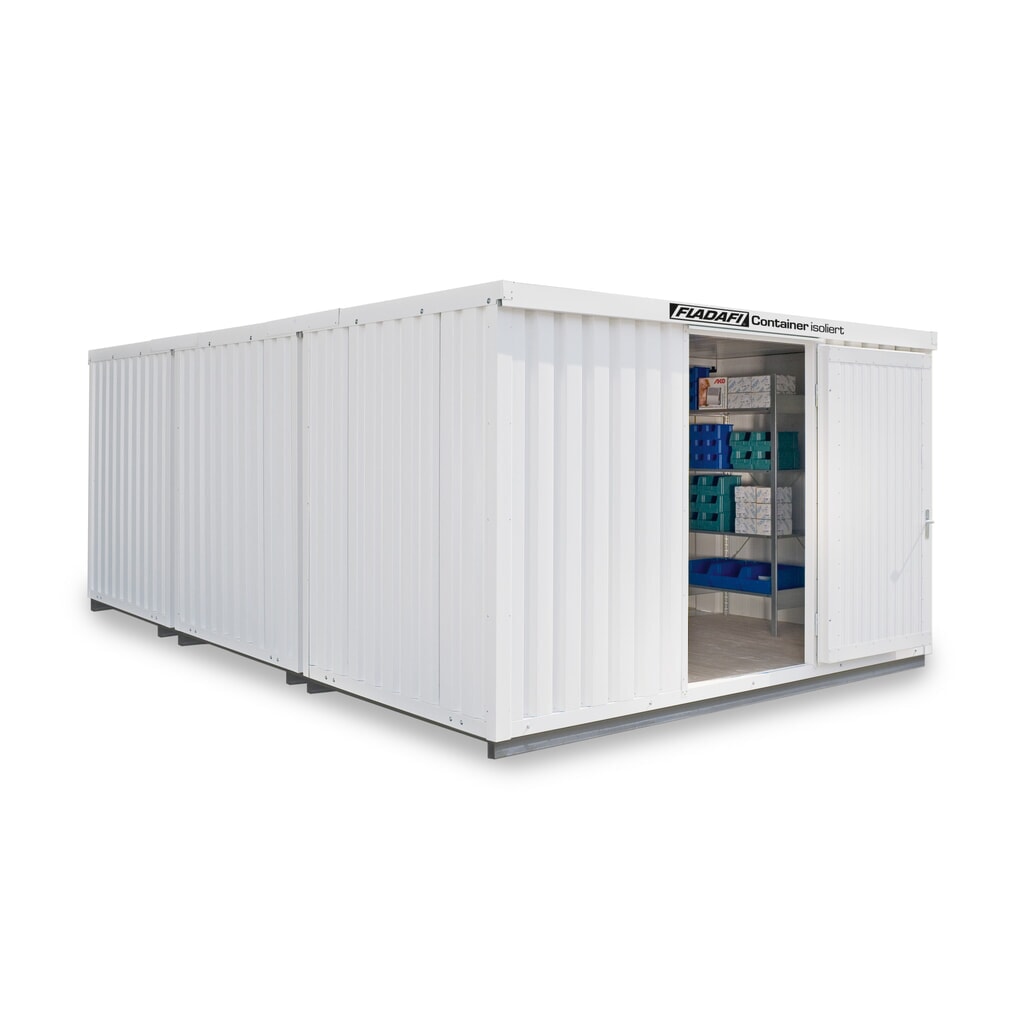 Illustration du produit: Combinaison de conteneur à matériaux FLADAFI®, isolée, 25 m², avec sol isolé, haut. x larg. x prof. 2 500 x 4 050 x 6 520 mm, porte à un battant, au centre du modules