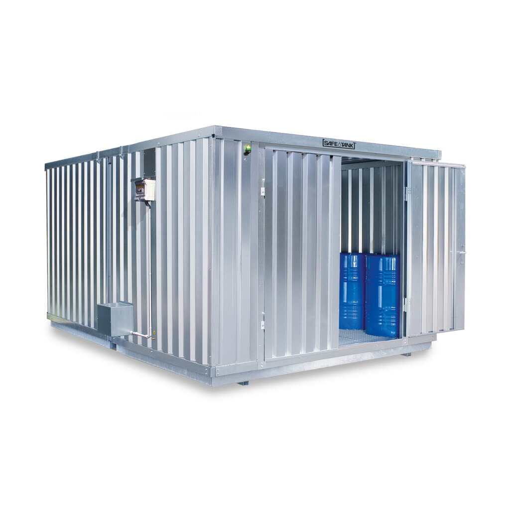 Illustration du produit: Combinaisons de conteneurs pour substances dangereuses SAFE Tank 2000 ECO, à haut rendement énergétique grâce à la commande du ventilateur en fonction des besoins, dimensions extérieures 3 350x4 340x2 310 mm, porte à doubles battants, au milieu