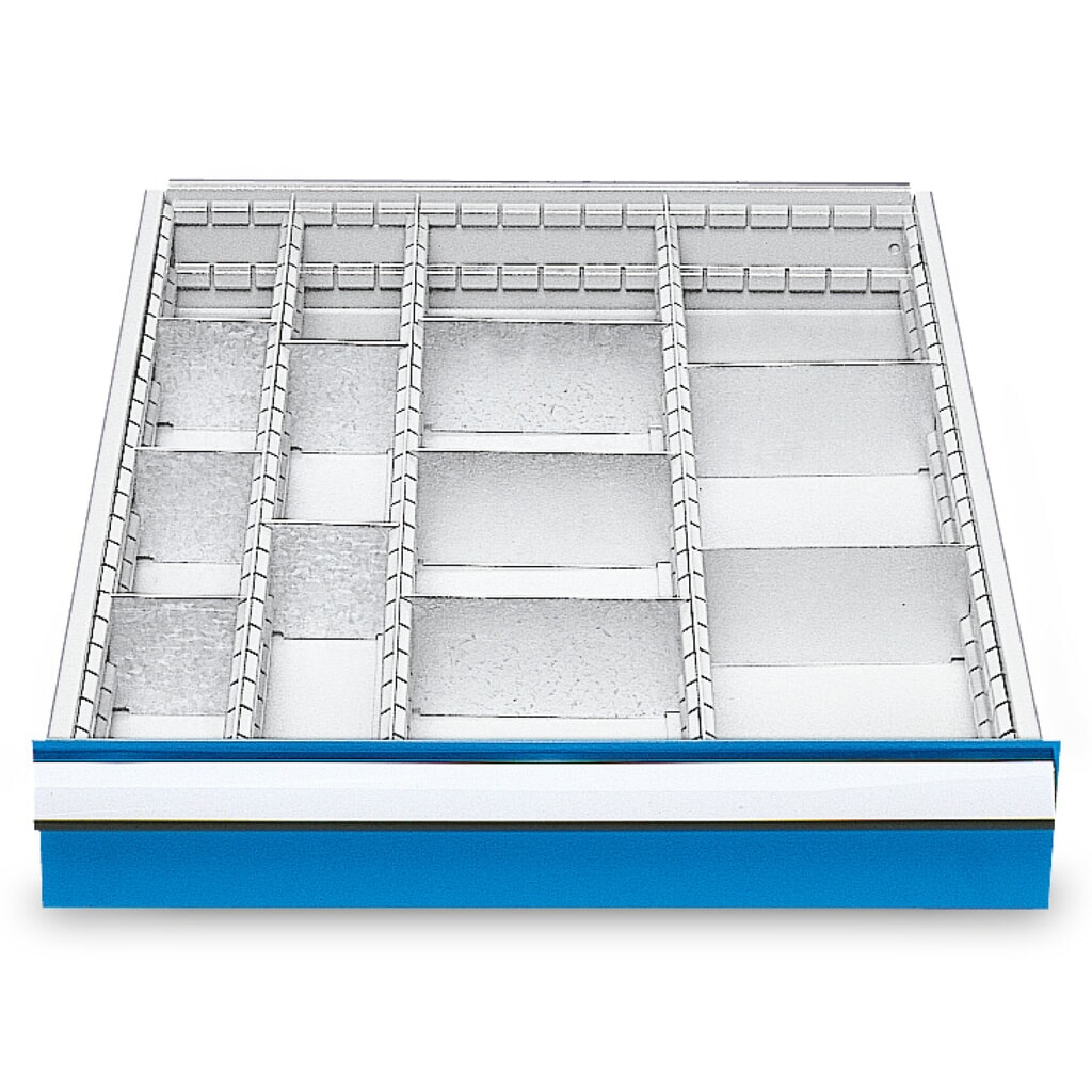 Illustration du produit: Compartimentage de tiroir métallique pour établis en ligne Bedrunka+Hirth, pour une hauteur de façade de 100 mm
