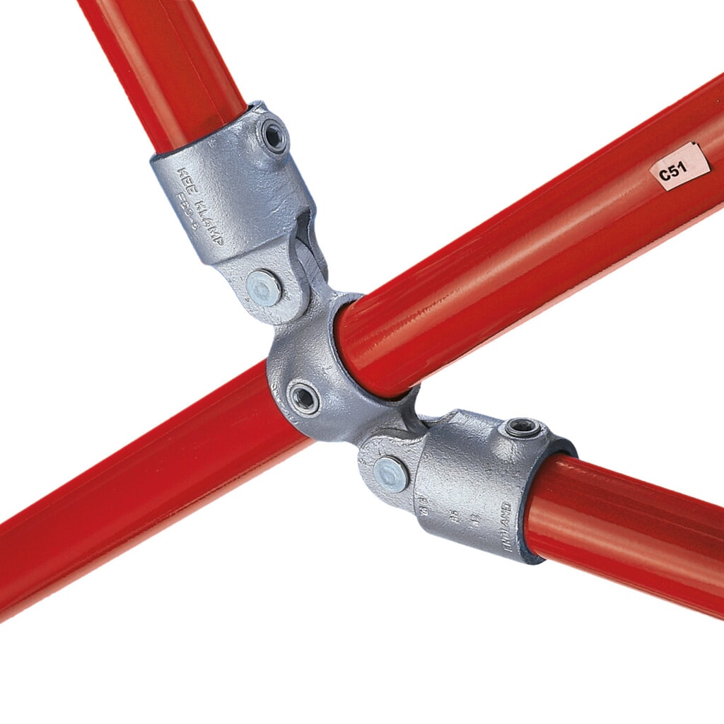 Raccord en croix avec 2 départs articulés, 1 passage, Ø extérieur du tube 33,7 mm Illustration du produit: Raccord en croix avec 2 départs articulés, 1 passage, Ø extérieur du tube 33,7 mm
