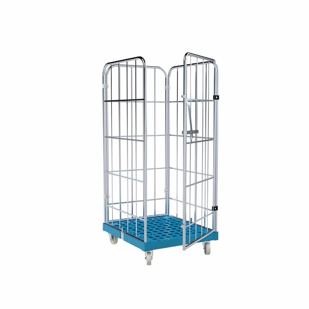 Illustration du produit: Conteneur à roulettes, 4 côtés, paroi avant monobloc, plateaux à roulettes en plastique, HxlxP 1 650 x 724 x 815 mm, bleu clair