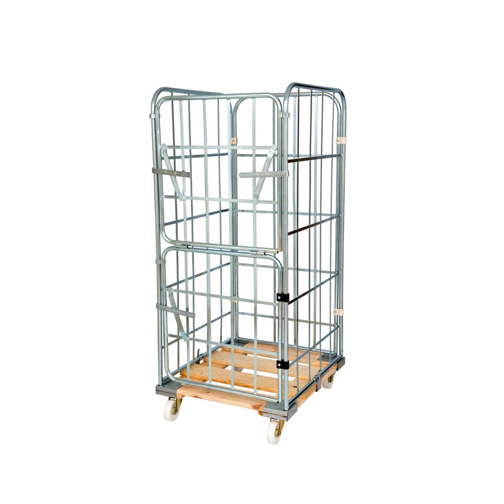 Illustration du produit: Conteneur à roulettes, 4 côtés, paroi avant semi-rabattable, plaque roulante en bois, H x l x P 1 650 x 720 x 810 mm