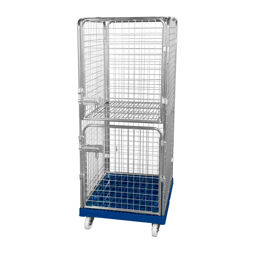 Illustration du produit: Bac à roulettes Classic, 5 côtés, à mailles fines, galvanisé bleu, plateau à roulettes en plastique, antivol, HxlxP 1 800 x 724 x 815 mm