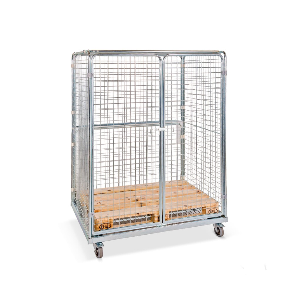 Illustration du produit: Conteneur à roulettes en acier aux dimensions Euro, 4 côtés avec toit, plate-forme de chargement l x P 1 298 x 887 mm