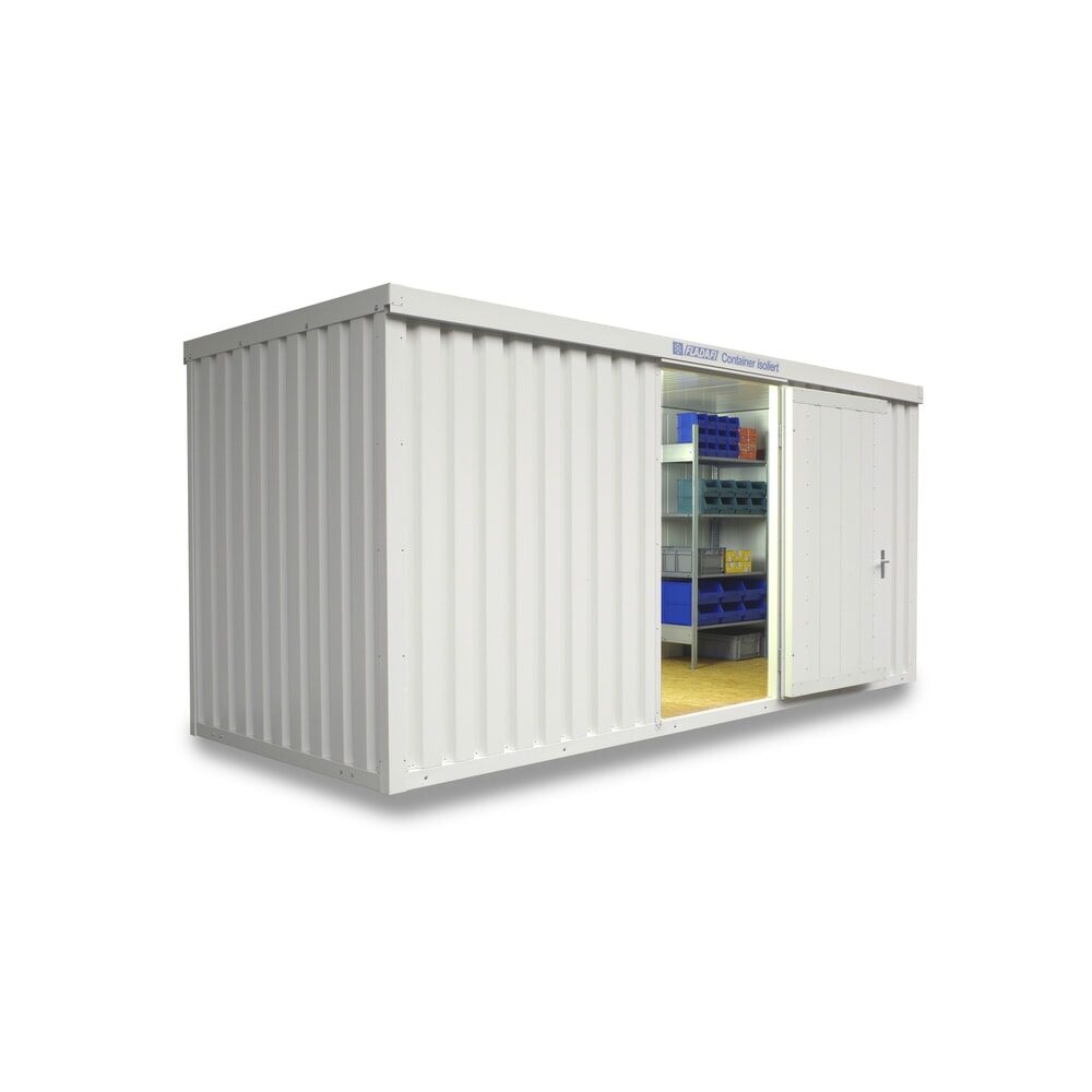 Illustration du produit: Conteneur à matériaux FLADAFI®, isolé, 10 m², avec plancher en bois, haut. x larg. x prof. 2 405 x 5 080 x 2 170 mm, porte à doubles battants (division asymétrique), centré sur la largeur, porte supplémentaire