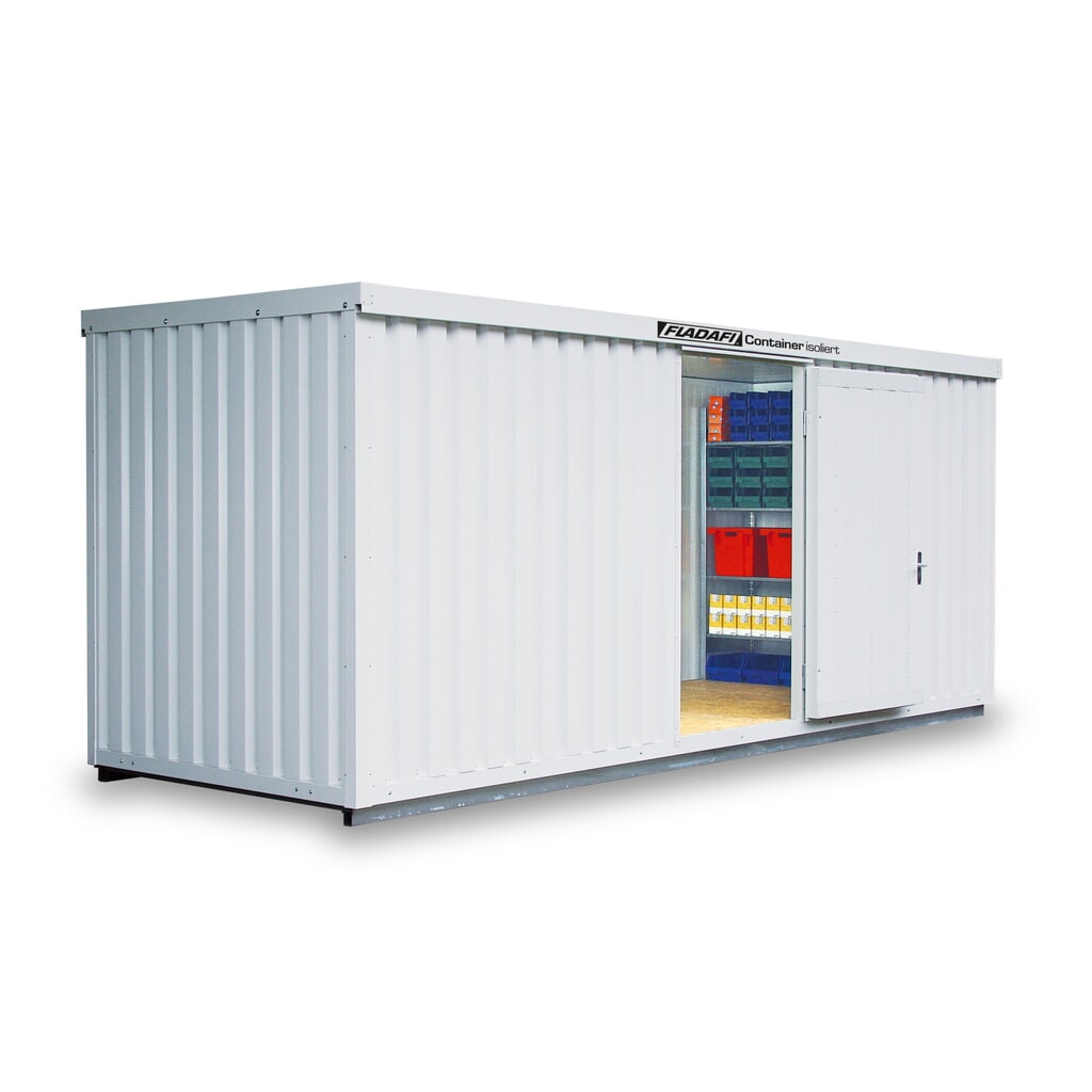 Conteneur à matériaux FLADAFI®, isolé, 12 m², avec sol isolé, haut. x larg. x prof. 2 500 x 6 080 x 2 170 mm, porte à un battant, centré à face avant Illustration du produit: Conteneur à matériaux FLADAFI®, isolé, 12 m², avec sol isolé, haut. x larg. x prof. 2 500 x 6 080 x 2 170 mm, porte à un battant, centré à face avant