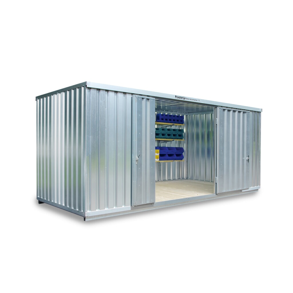 Illustration du produit: Conteneur à matériaux FLADAFI®, galvanisé, assemblé, XXL 14 m², haut. x larg. x prof. 2 595 x 6 020 x 2 540 mm, Porte à doubles battants ( division asymétrique), centré sur le largeur