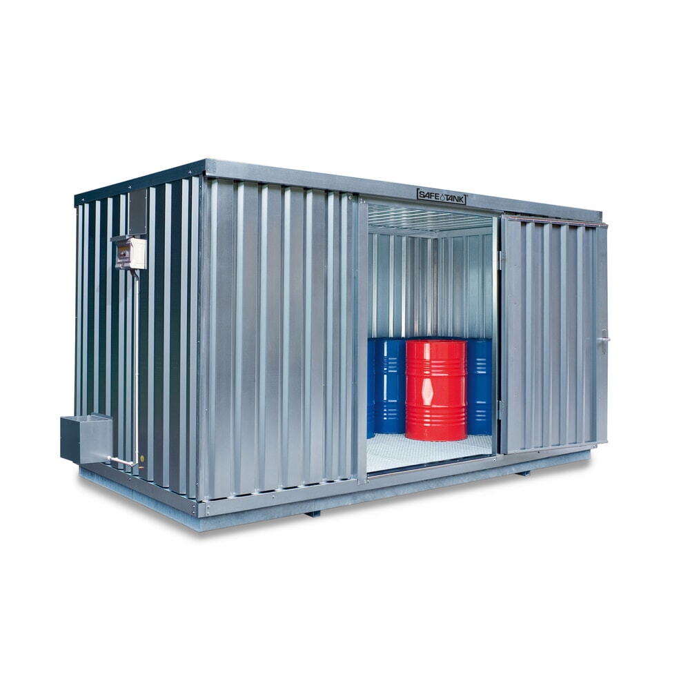 Illustration du produit: Conteneur pour substances dangereuses SAFE Tank 1350, installation à l'extérieur, ALG, galvanisé, monté, dimensions extérieures 4 350x2 170x2 300 mm, porte à doubles battants (division asymétrique), au centre du côté avant, surface de