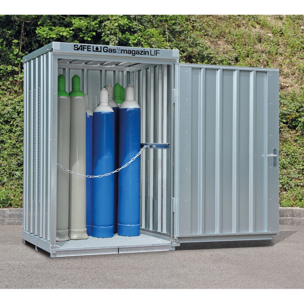 Conteneur de Stockage de bouteilles de gaz avec cadre de base, HxLxP 2 250 x 1 420 x 1,490 mm Illustration du produit: Conteneur de Stockage de bouteilles de gaz avec cadre de base, HxLxP 2 250 x 1 420 x 1,490 mm