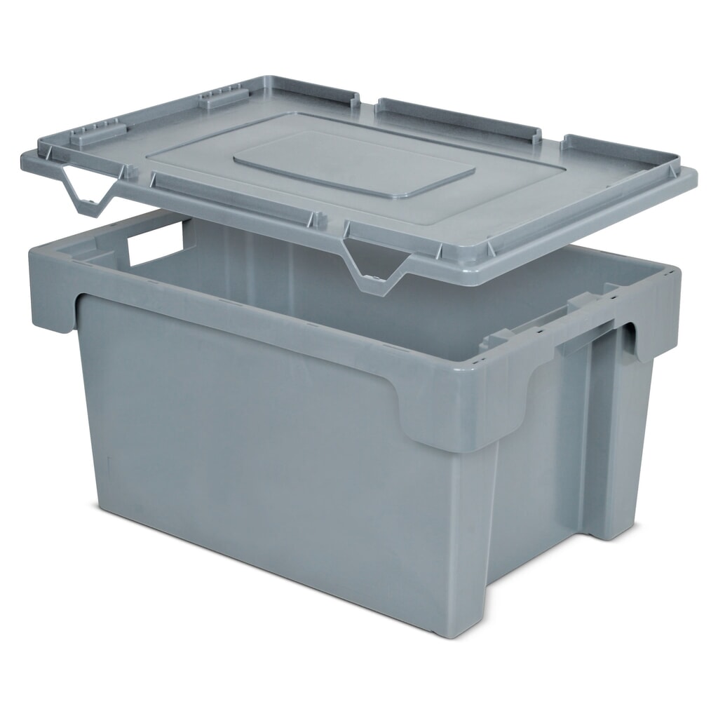 Couvercle de protection pour bacs empilables, parois + fond pleins/perforés, gris Illustration du produit: Couvercle de protection pour bacs empilables, parois + fond pleins/perforés, gris