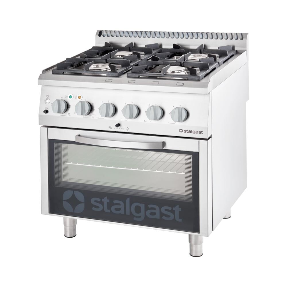 Illustration du produit: Cuisinière à gaz Stalgast avec 4 feux (2x5+2x7) et four électrique GN2/1, Série 700 ND