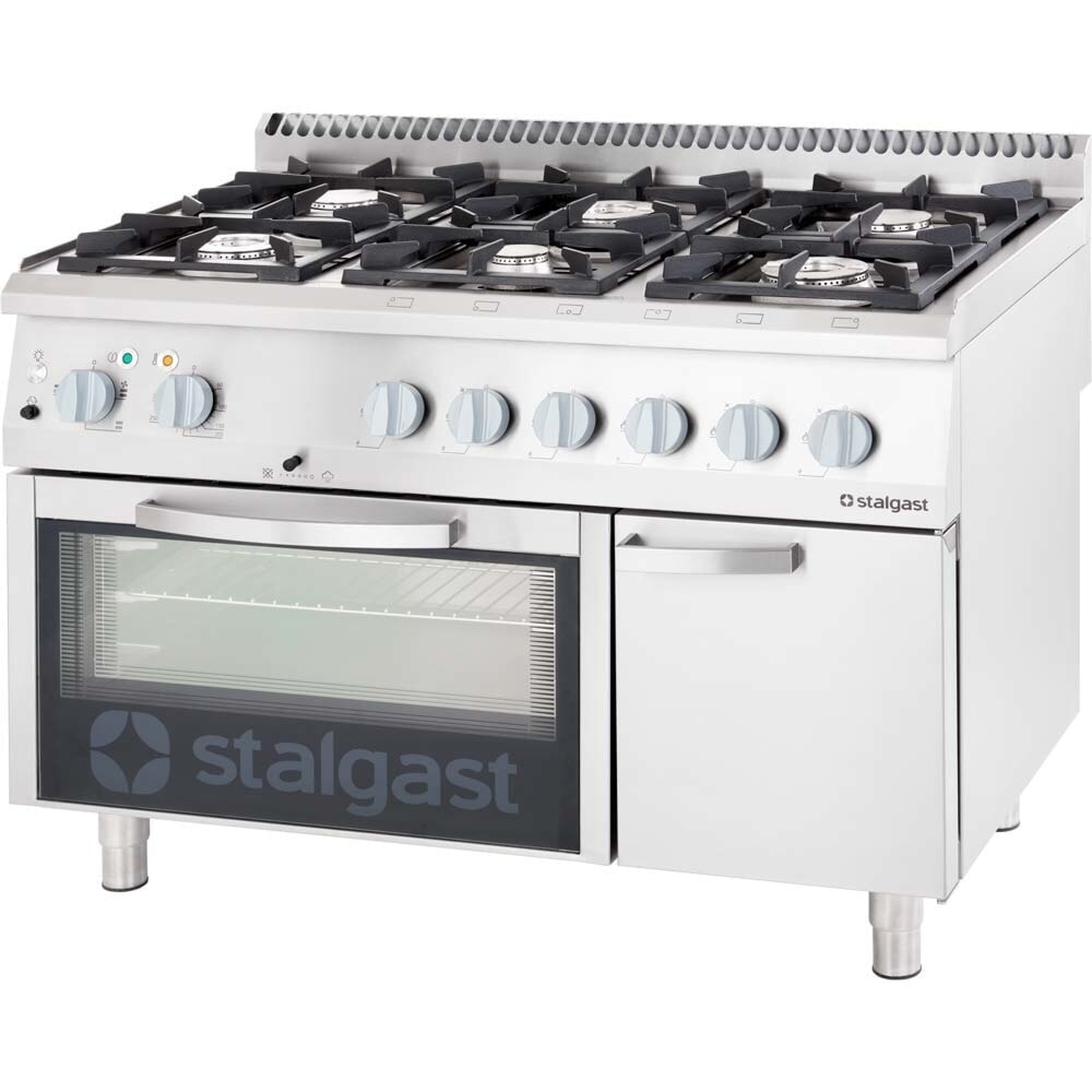 Illustration du produit: Cuisinière à gaz Stalgast avec 6 feux (3,5+3x5+2x7), four électrique GN2/1 et meuble bas, Série 700 ND