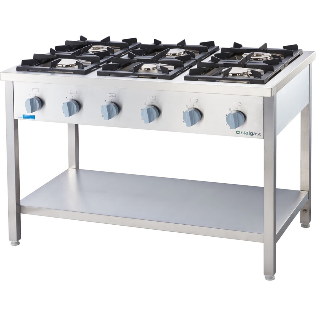 Cuisinière à gaz Stalgast série 700 - G20, 6 feux (3,5+2x5+2x7+9), 1200 x 700 x 850 mm (L x P x H)