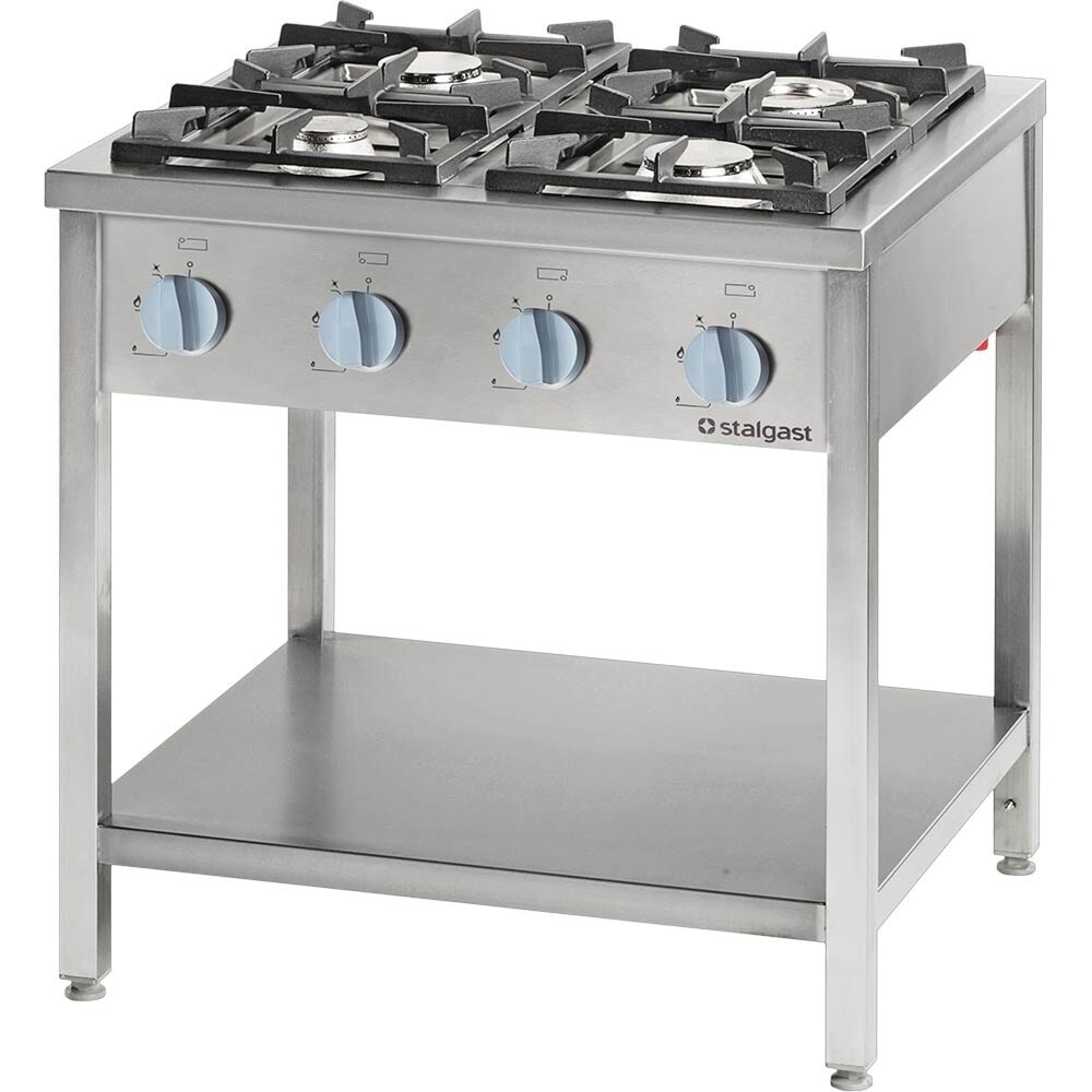 Illustration du produit: Cuisinière à gaz Stalgast série 900 - 4 feux (3,5+2x5+7) 20,5 kW, G20, 900 x 900 x 850 mm (L x P x H)