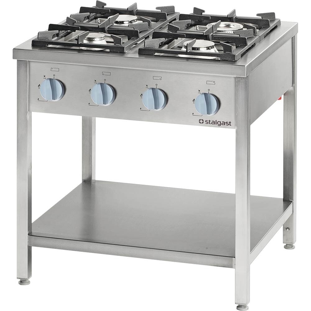 Illustration du produit: Cuisinière à gaz Stalgast série 900 – 4 feux (3,5+5+2x7) 22,5 kW, G20, 900 x 900 x 850 mm (L x P x H)