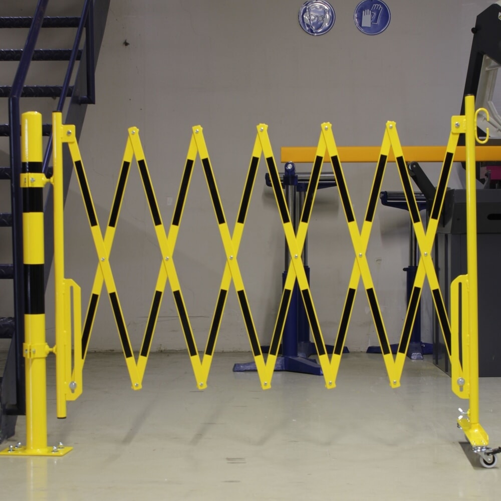 N° de l'image du produit 5 : dancop Barrière extensible, 1 pied à roulette, 1 fixation de poteau pour Ø 60 mm, largeur 3 600mm, jaune/noir