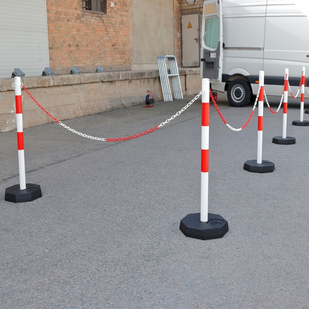 N° de l'image du produit 6 : dancop Jeu de potelets à chaîne KPS, chaîne en plastique de 25 m, rouge/blanc, 6 pcs/UV