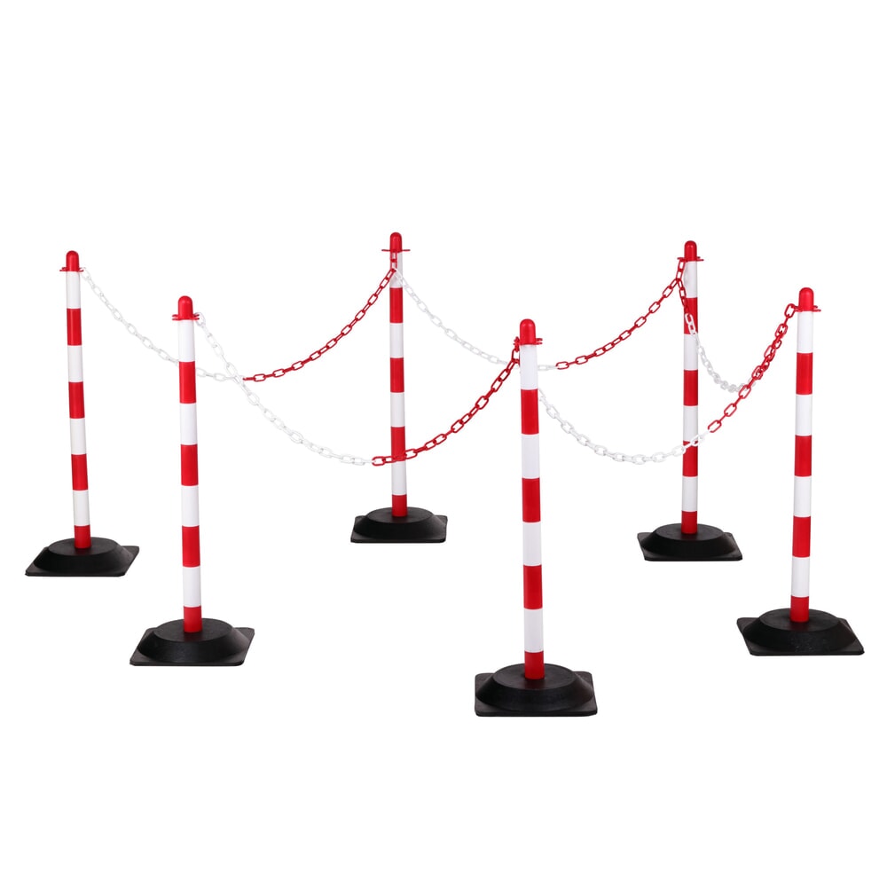Illustration du produit: dancop Jeu de potelets à chaîne KPS, chaîne en plastique de 10 m, rouge/blanc, 6 pcs/UV