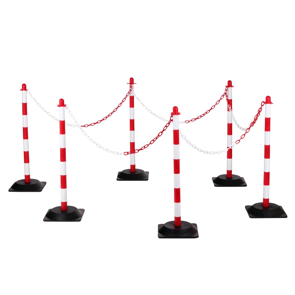 N° de l'image du produit 1 : dancop Jeu de potelets à chaîne KPS, chaîne en plastique de 10 m, rouge/blanc, 6 pcs/UV