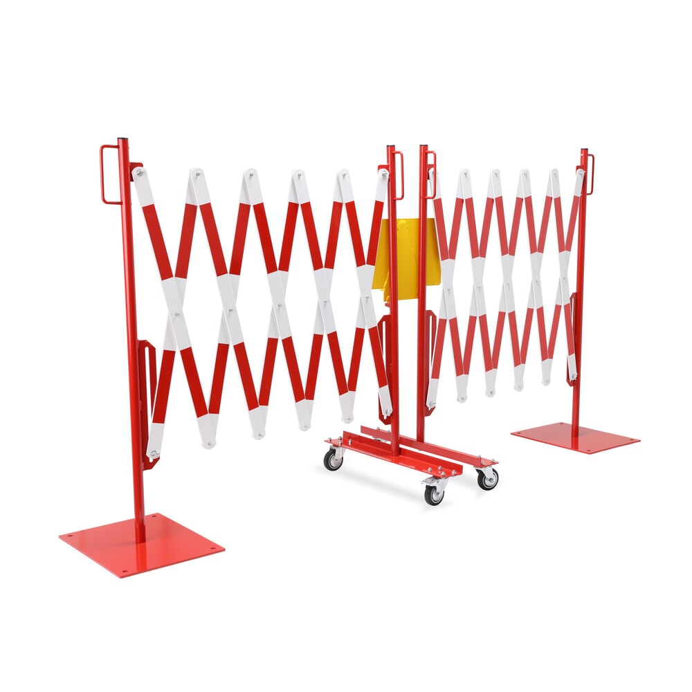 N° de l'image du produit 9 : dancop Kit de barrière extensible, 2 pieds à roulette, 2 plaques de base, largeur 2 x 2 000 mm, rouge/blanc