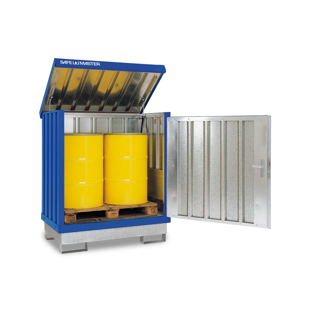 Dépôt de Matériau dangereuses, galvanisé et peint, 2x 200 litres, HxLxP 1,685 x 1,420 x 1,080 mm, bleu gentiane Illustration du produit: Dépôt de Matériau dangereuses, galvanisé et peint, 2x 200 litres, HxLxP 1,685 x 1,420 x 1,080 mm, bleu gentiane
